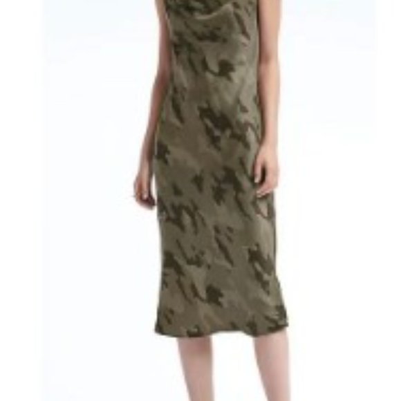Banana Republic Camo Satin-Blend Drape Slip Midi Dress NWT - Picture 3 of 5